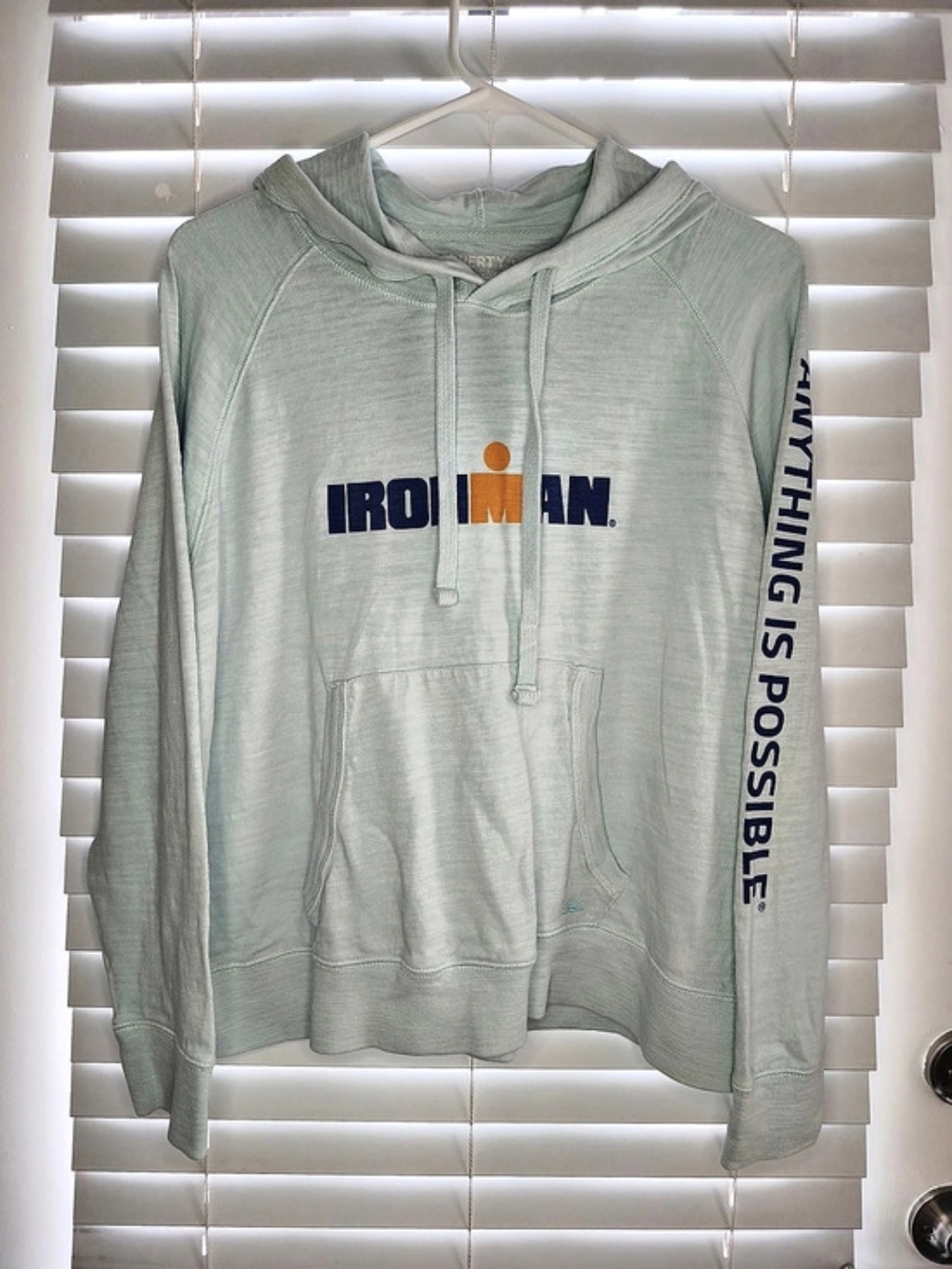 Faherty IRONMAN Anything Is Possible Slub Knit Hoodie Womens Mint Green L EUC